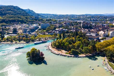 Aerial View of Annecy Lake Waterfront Low Tide Level Due To the ...