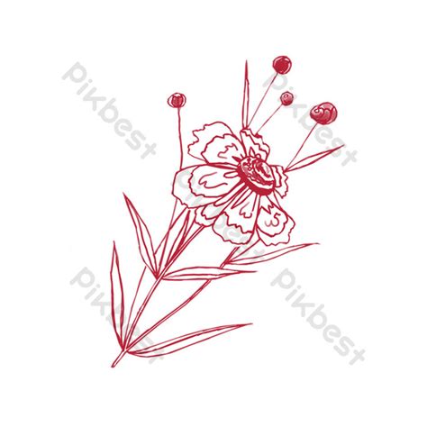 Red Line Drawing Flower Design Elements PNG Images | PSD Free Download ...