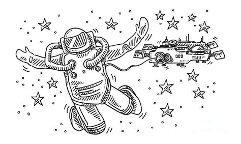 Cartoon Astronaut Floating In Space Drawing Drawing by Frank Ramspott ...