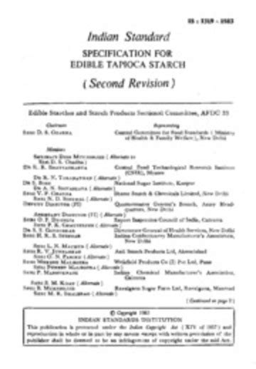 IS 1319: Edible Tapioca Starch : Bureau of Indian Standards : Free Download, Borrow, and ...