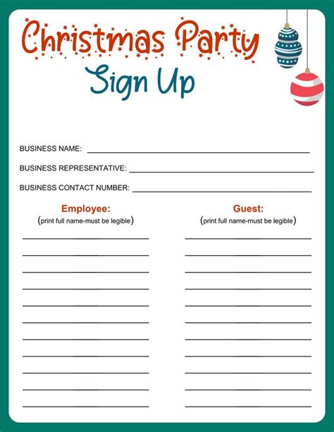 Christmas Party Sign Up Sheet Template | Holiday party sign, Party ...