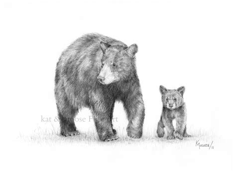 Mama Bear with Cub Pencil Drawing Print 8x10 | Etsy