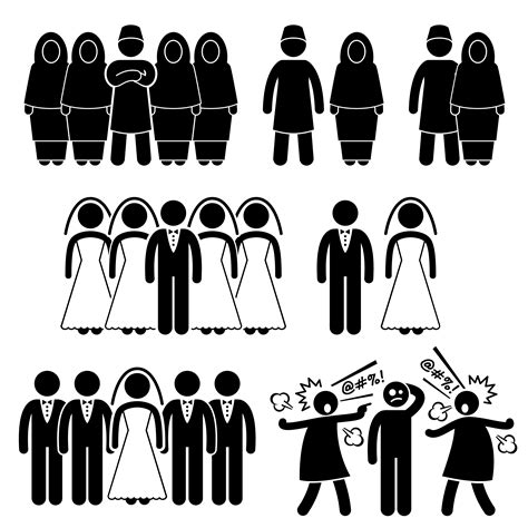 Polygamy Marriage Multiple Wife Husband Stick Figure Pictogram Icons. - Download Free Vectors ...