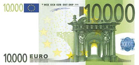 neue Euros 1.000 & 10.000 BUNTEBANK einseitig 125% DIN-Lang 210x98 mm