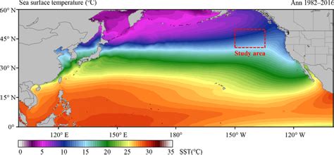 Average sea surface temperature in the North Pacific during January ...