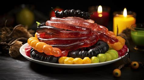 Premium AI Image | Savor the flavors of assorted halloween gummy worms