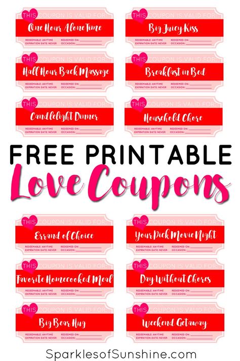 Valentine's Day Free Printable Love Coupons - Sparkles of Sunshine | Love coupons, Valentines ...