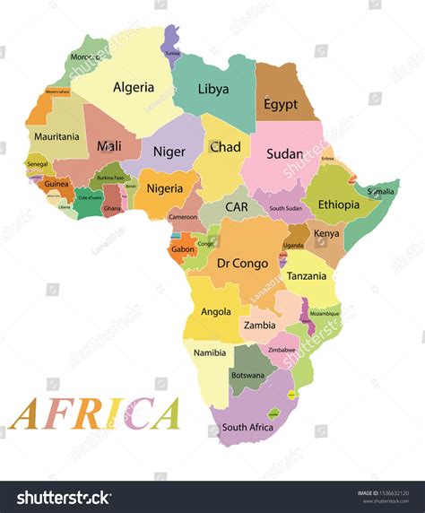 Colored Contours Continent Africa Country Borders Stock Vector (Royalty Free) 1536632120 ...