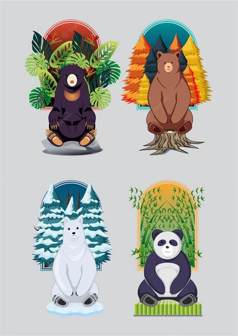 Premium Vector | Illustration of various types of bears in one set with ...