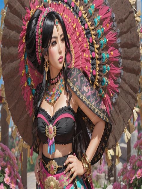 Premium AI Image | Anime Style Traditional Wear Mexican ponchopink ...