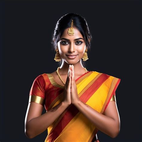 Premium Photo | Sri Lankan Young Tamil Woman Greeting Ayubowan Namaste Hand Gesture