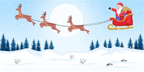 santa claus riding flying deers over winter landscape 13959208 Vector ...