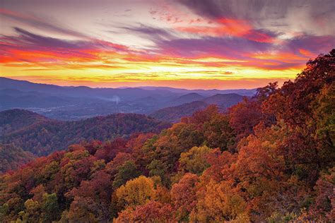 Sunset On Foothills Parkway Smoky Mountains In Fall Color Photograph by ...