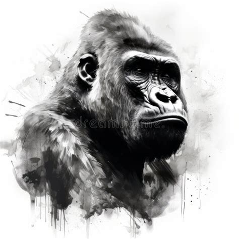 Bright White Gorilla: a Realistic Animal Portrait in Ink Wash Style ...