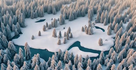 Premium AI Image | A snowy landscape with a forest in the foreground and a forest in the background.