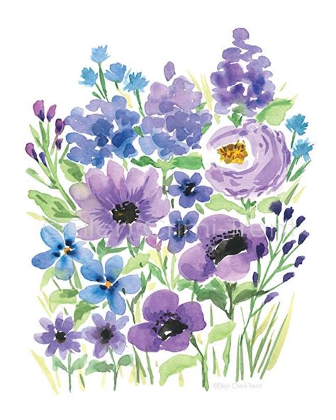 Purple Watercolor Flowers/ Watercolor Wall Art/ Purple - Etsy