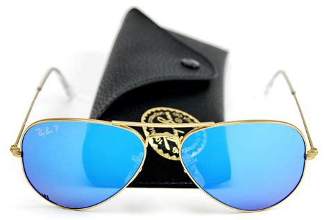 Ray-Ban RB3025 112/4L 55mm Aviator Matte Gold Frame / Crystal Blue Mirror Polarized Made In ...