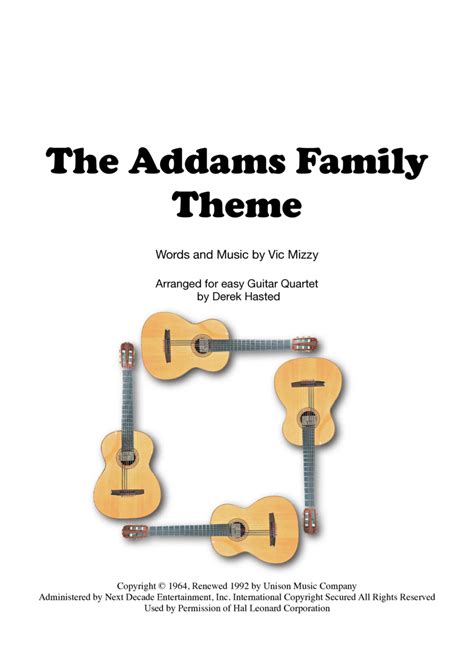 The Addams Family Theme For Easy Guitar Quartet By Vic Mizzy - Digital ...