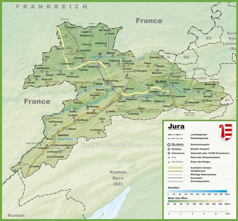 Canton of Jura map with cities and towns