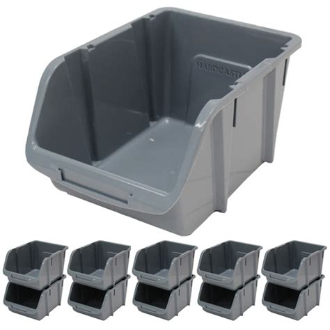 10 x LARGE GREY PLASTIC STACKING STORAGE BINS GARAGE/WORKSHOP/WORKBENCH BIN KIT 5051990702509 | eBay