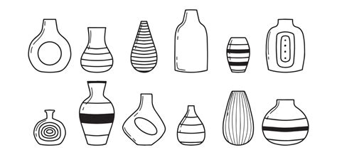 Set of modern vases. Vases for flowers. Doodle style. Home decor collection. Vector illustration ...