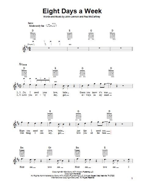 Eight Days A Week Sheet Music | The Beatles | Easy Guitar