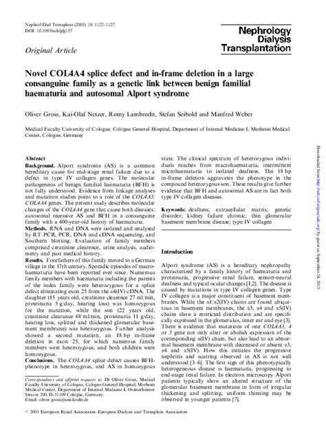 (PDF) Novel COL4A4 splice defect and in-frame deletion in a large consanguine family as a ...