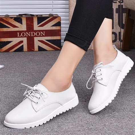 White Shoes Women Flats Oxford Shoes Female White Genuine Leather Women ...