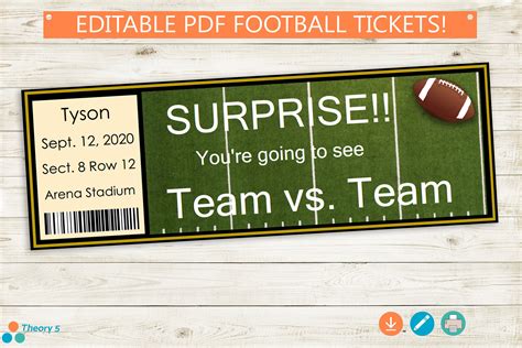 Printable and Editable Football Tickets // Adobe PDF surprise | Etsy