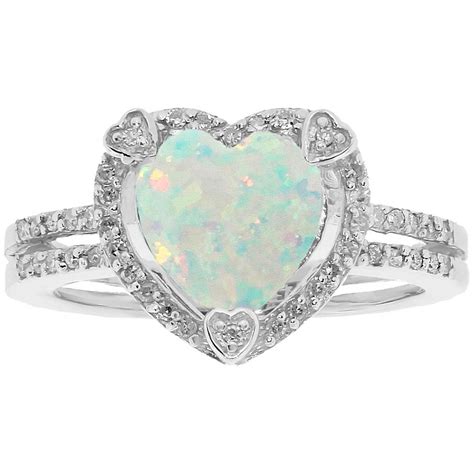 Sterling Silver Created Opal Birthstone Ring With Diamond Accents - October | Birthstones ...