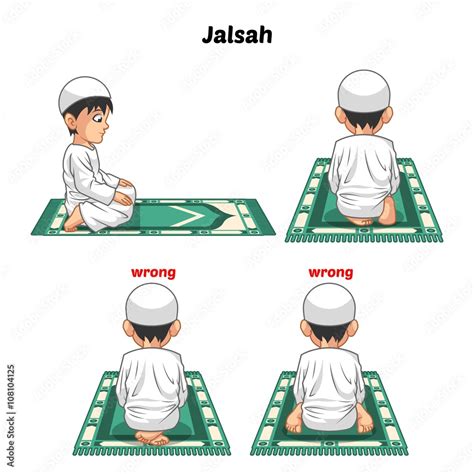 Vecteur Stock Muslim Prayer Position Guide Step by Step Perform by Boy Sitting Between The Two ...