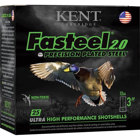 Kent Cartridge Fasteel 2.0 Waterfowl 12 Gauge Ammunition 25 Rounds 3" Shell BB Zinc-Plated Steel ...
