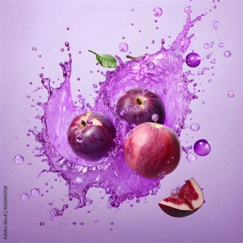 Tropical fruits splashed with water in purple theme commercial photography. Commercial, tropical ...