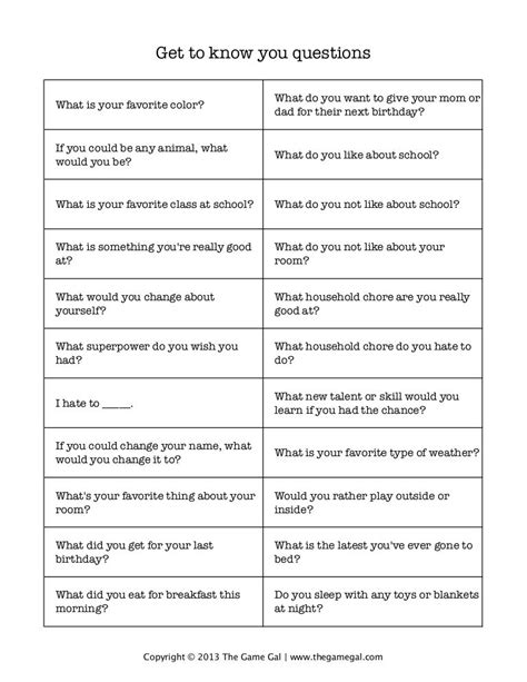 Printable Get To Know You Questions