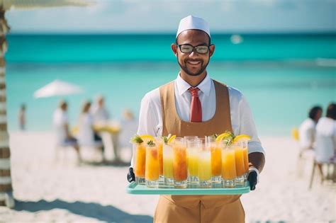 Premium Photo | Waiter serving drinks