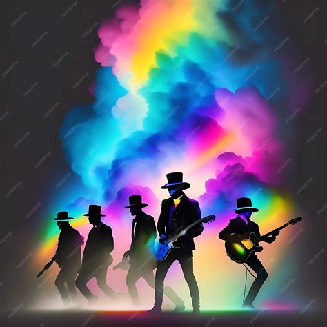 Premium Photo | Silhouette of gang of droogs in front of colorful rainbow lights with smoke ...