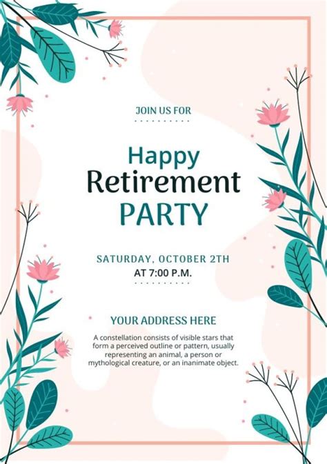 Personalize and download this Hand-drawn Floral Happy Retirement Party Invitation template