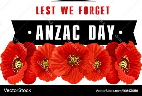 Anzac poppy flower icon with lest we forget banner