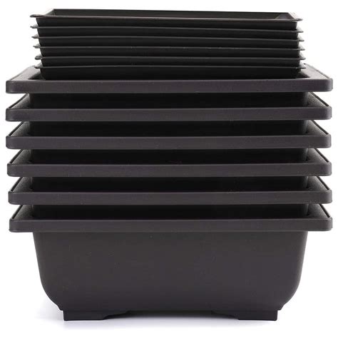 6-Piece Bonsai Pots-Classic Deep Wet Tray with Built-in Mesh-for Plants, Flowers, Herbs, Plastic ...