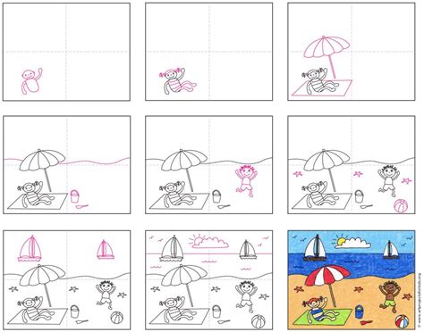 Easy How to Draw a Beach Tutorial and Beach Coloring Page · Art ...