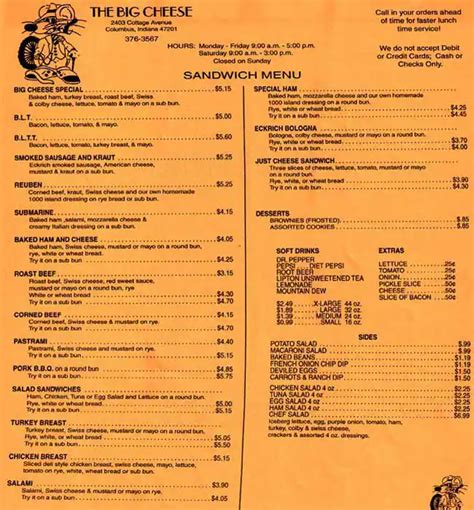 Big Cheese Menu, Menu for Big Cheese, Columbus, Columbus - Urbanspoon/Zomato