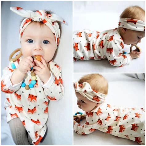 2017 Spring Newborn Baby Girl Clothes Long Sleeve Cotton Fox Dress Headband 2PCS Outfit Infant ...