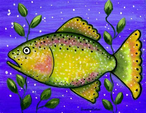 Whimsical Folk Art Fish Painting by Sandra Estes - Fine Art America