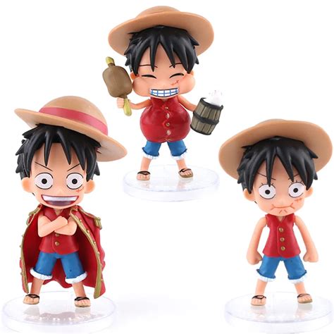 One Piece Luffy 3pcs/set Mini Action Figures 1/10 scale painted figure Red Clothes Ver. Monkey D ...