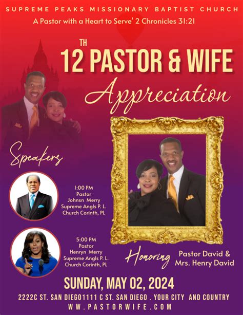 12th Pastor & Wife's Appreciation Day Template | PosterMyWall