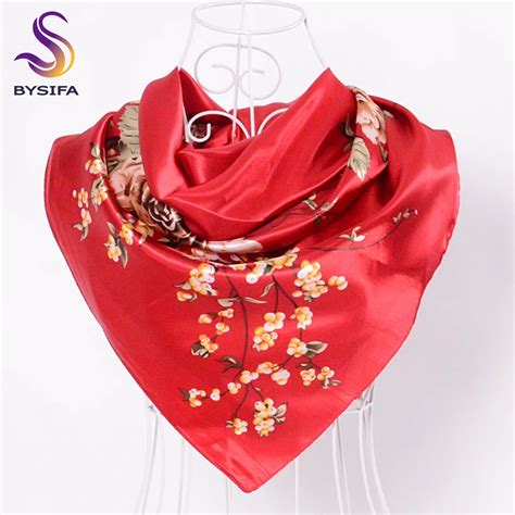 BYSIFA Red Silk Scarves China 90*90cm Fashion Accessories Women Chinese ...