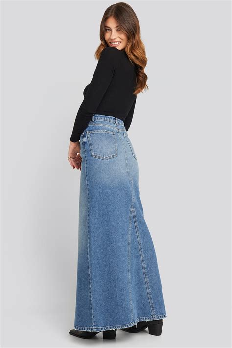 Front Split Maxi Denim Skirt Blue | na-kd.com