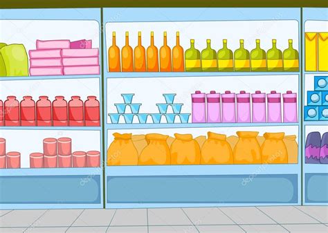 Cartoon background of supermarket. — Stock Photo © rastudio #129374336