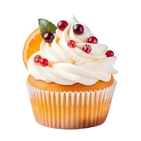 Christmas Cupcakes With Whipped Cream Topping And Cranberries, Orange, Festive Food Dessert ...