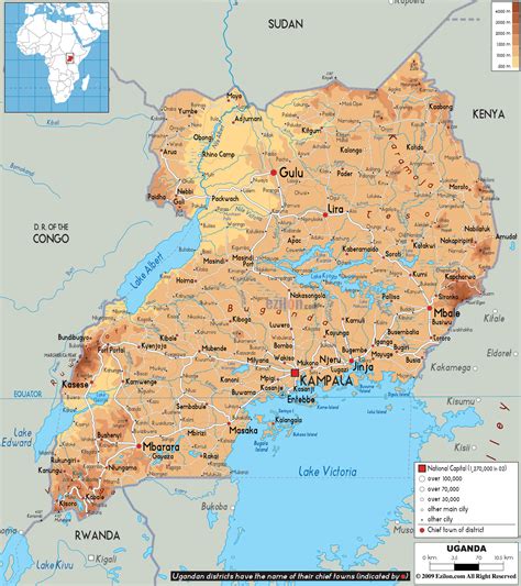 Physical Map of Uganda - Ezilon Maps